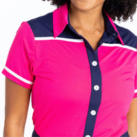 Button Up Beauty Short Sleeve Golf Top - Preppy Pink - Fairway Fittings