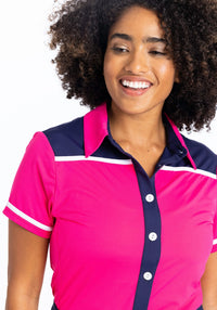 Button Up Beauty Short Sleeve Golf Top - Preppy Pink - Fairway Fittings