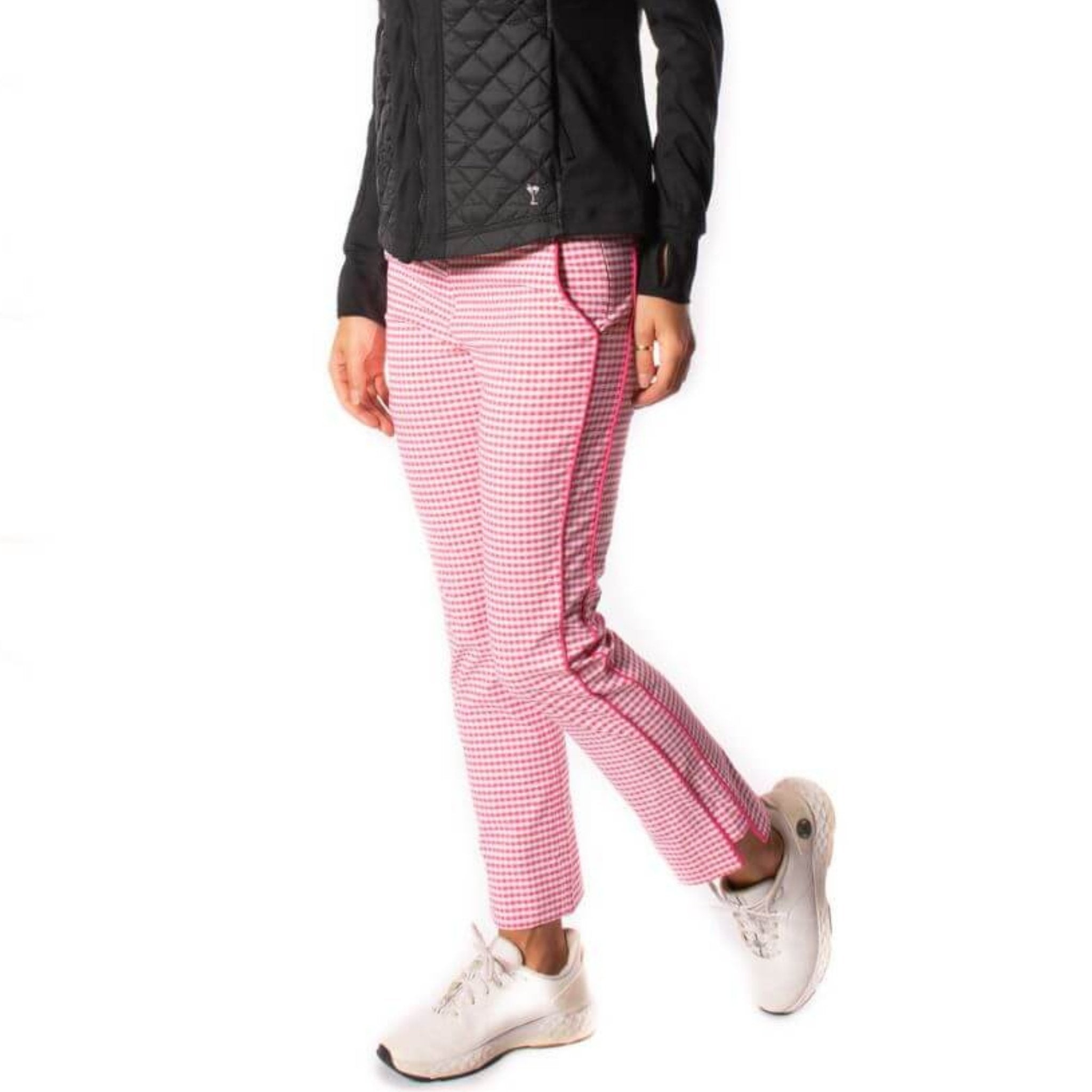 Checkered Stretch Ankle Pant - Hot Pink/White - Fairway Fittings
