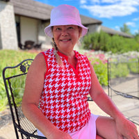 Cut Loose Sleeveless Golf Top - Houndstooth Cherry Red - Fairway Fittings