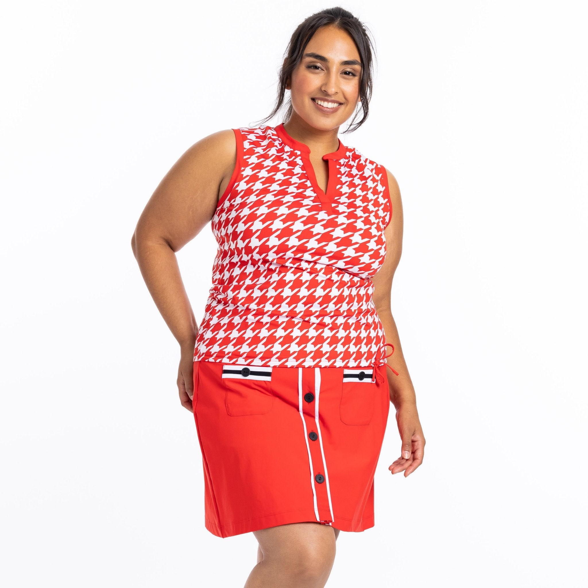 Cut Loose Sleeveless Golf Top - Houndstooth Cherry Red - Fairway Fittings