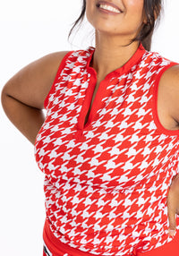 Cut Loose Sleeveless Golf Top - Houndstooth Cherry Red - Fairway Fittings