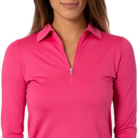 Hot Pink Long Sleeve Zip Stretch Polo - Fairway Fittings