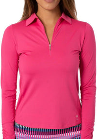 Hot Pink Long Sleeve Zip Stretch Polo - Fairway Fittings