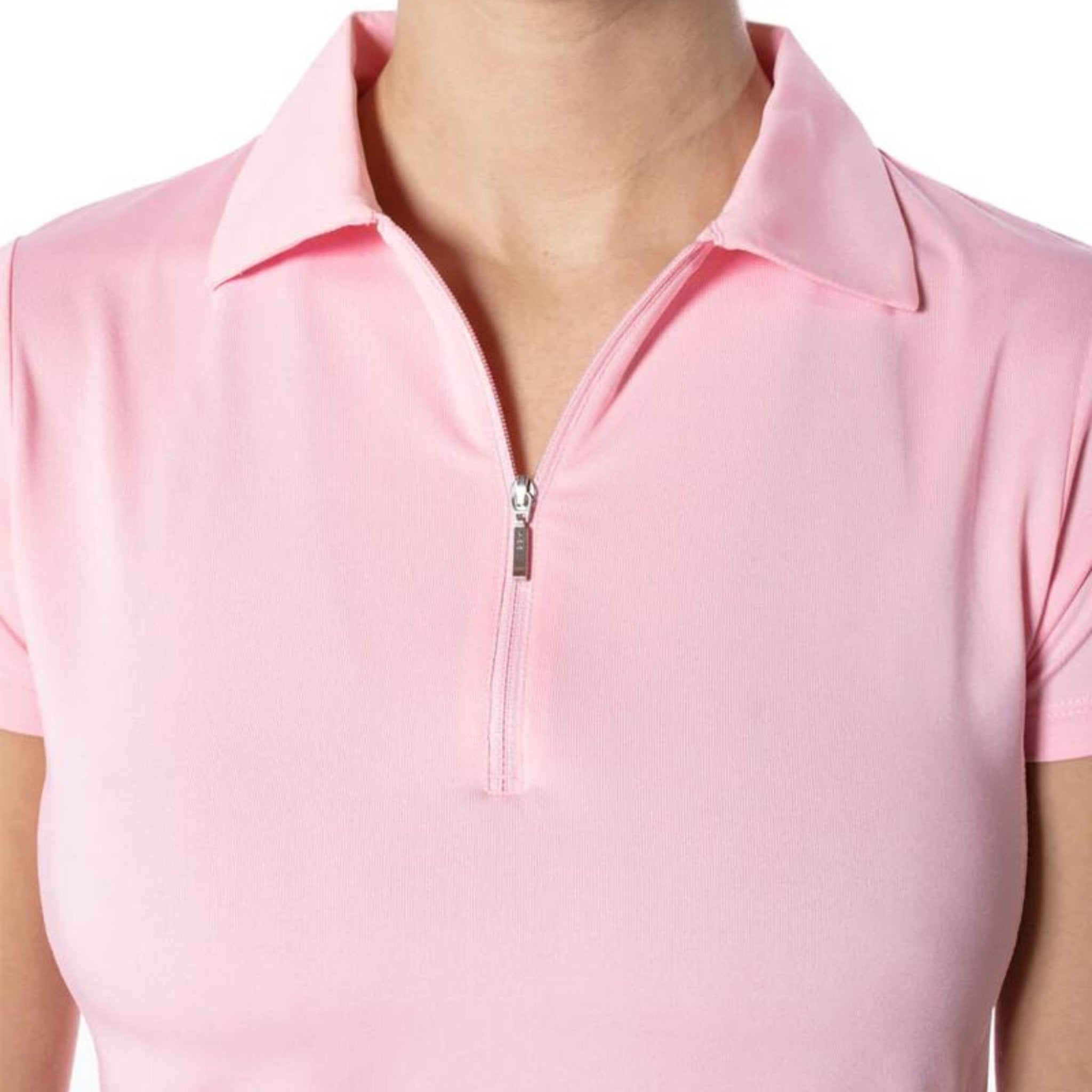 Light Pink Short Sleeve Zip Stretch Polo - Fairway Fittings