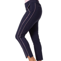Navy with Light Pink Piping Pull-On Stretch Ankle Pant - Fairway Fittings