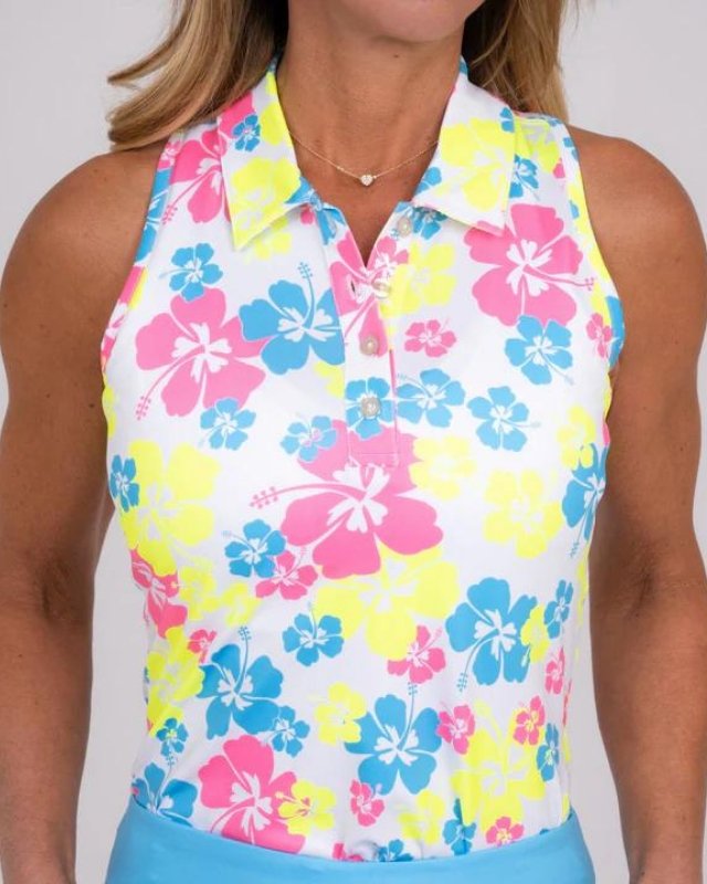 Racerback Golf Shirt - Neon Hibiscus - Fairway Fittings