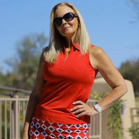 Red Sleeveless Zip Stretch Polo - Fairway Fittings