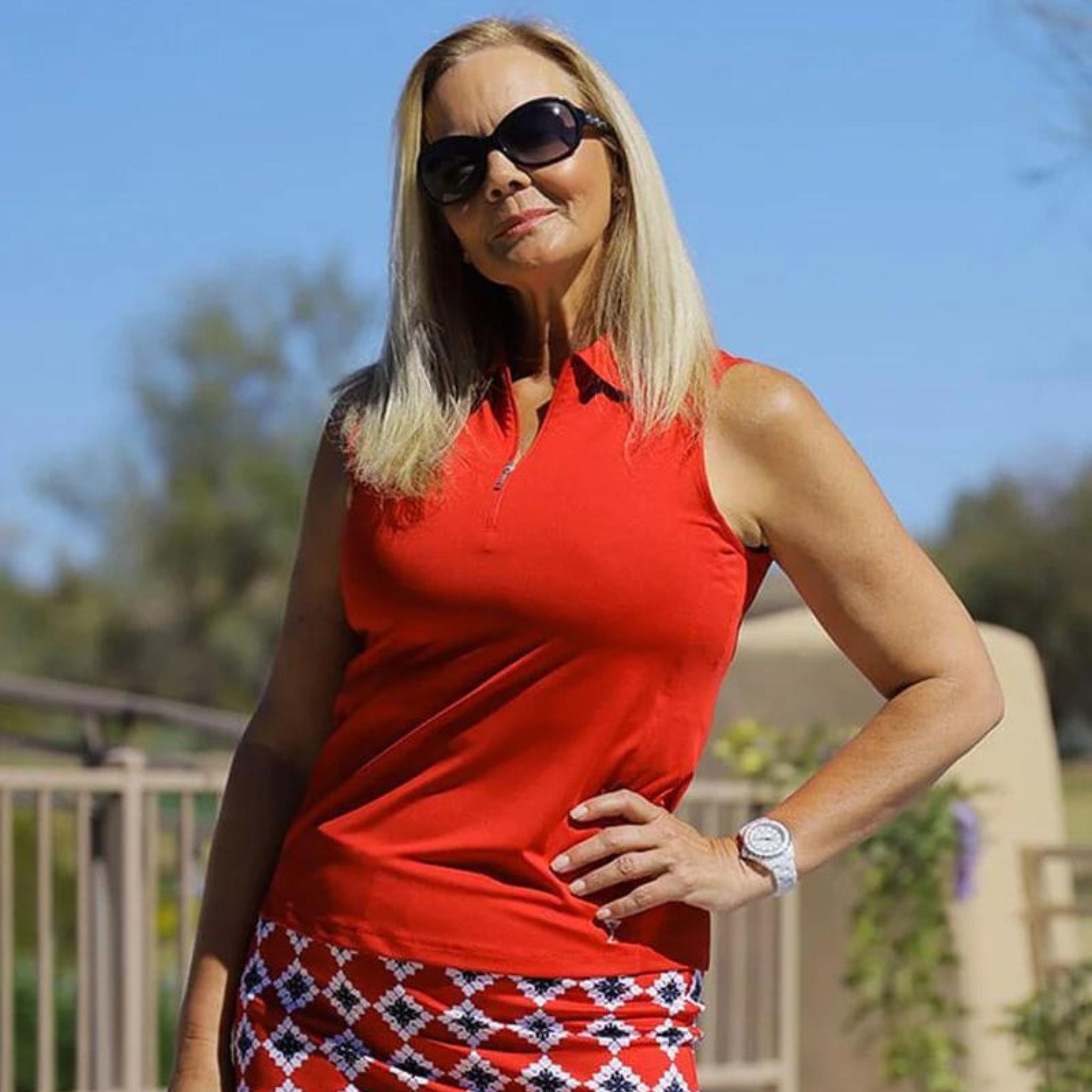 Red Sleeveless Zip Stretch Polo - Fairway Fittings