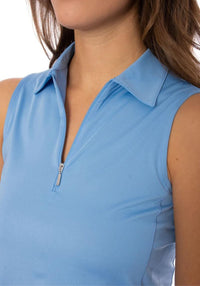 Sky Blue Sleeveless Zip Stretch Polo - Fairway Fittings
