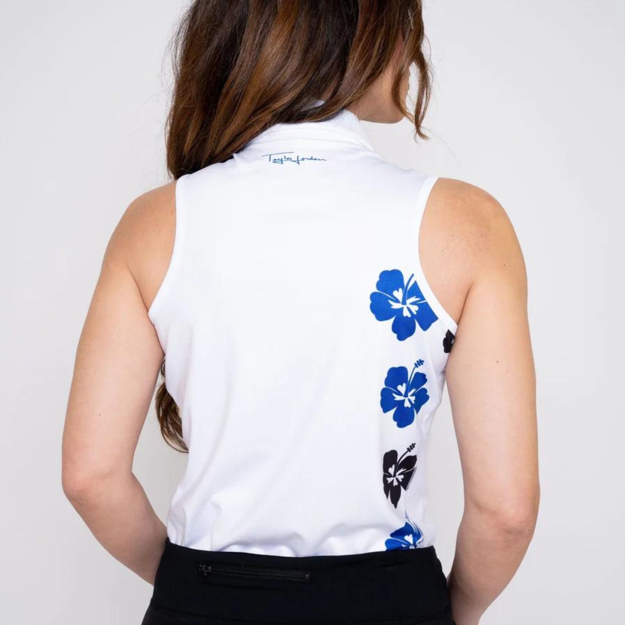 Sleeveless Golf Shirt - White Hibiscus - Fairway Fittings