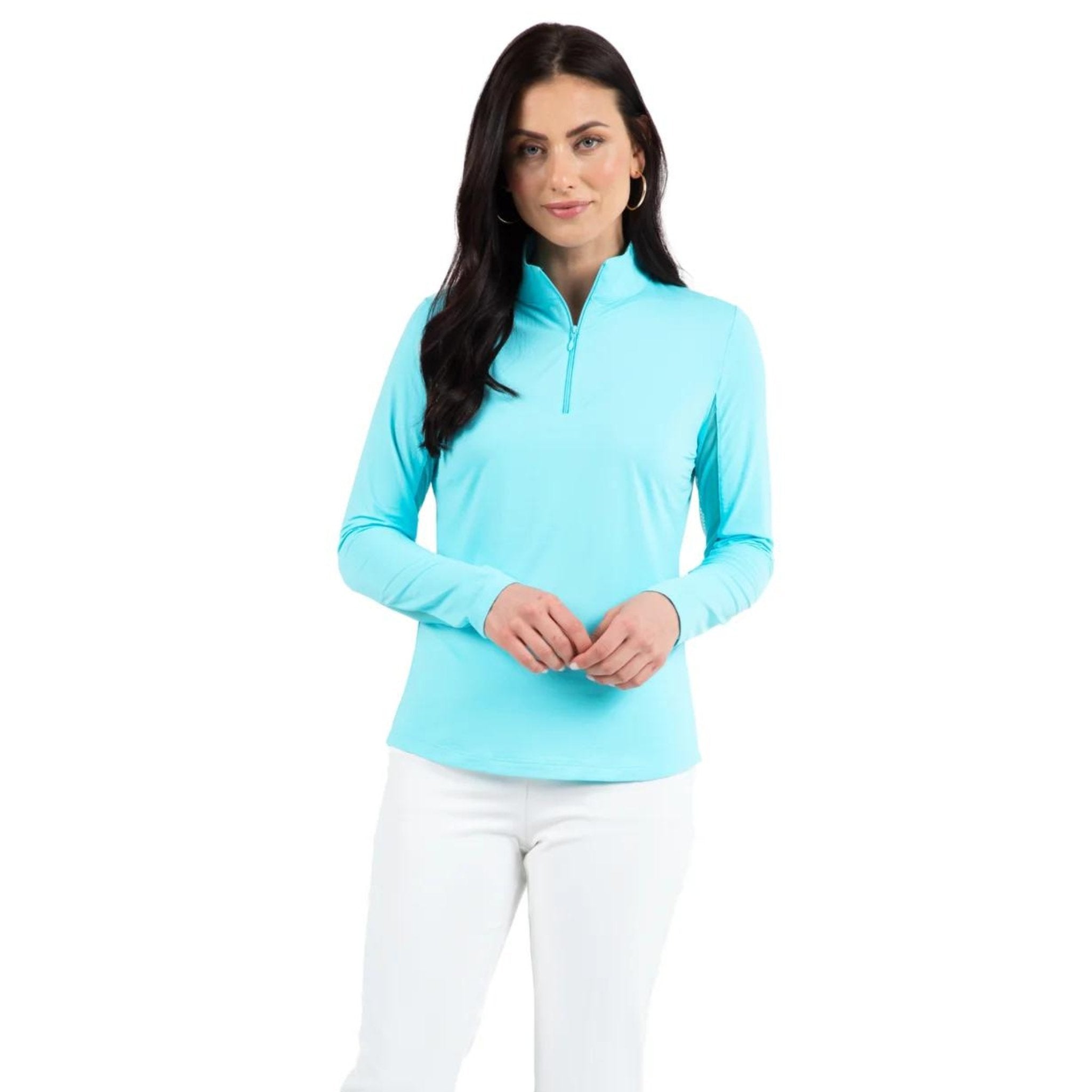 Solid Long Sleeve Mock Neck Top - Seafoam - Fairway Fittings