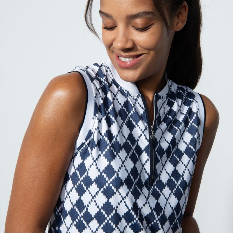 Abruzzo Navy Argyle Print Sleeveless Polo Shirt - Fairway Fittings