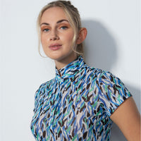 Digne Blue Abstract Print Cap Sleeve Mesh Polo Shirt - Fairway Fittings