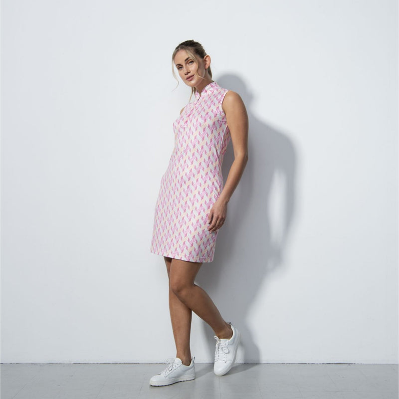 Perugia Geometric Pink Print Sleeveless Dress - Fairway Fittings