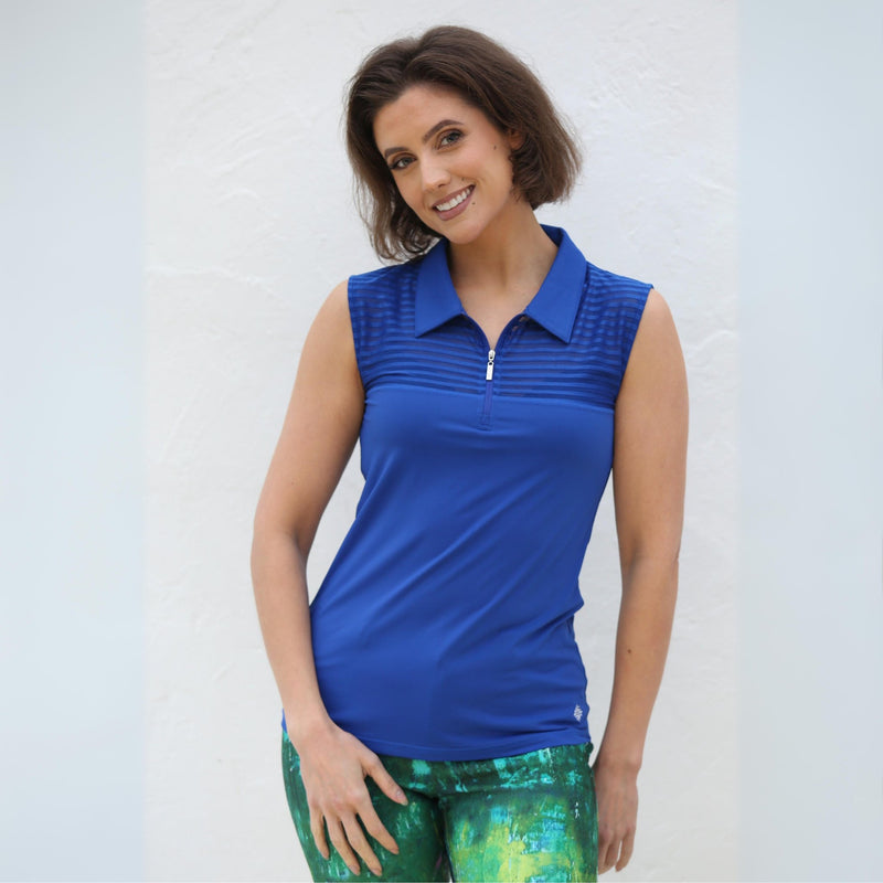 Sleeveless Sheer Golf Shirt – Cobalt - Fairway Fittings