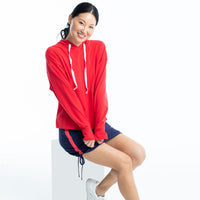 Apres 18 Longsleeve Hoodie (Watermelon Red) - Kinona. Fairway Fittings - Women's Golf & Athleisure Wear Boutique.