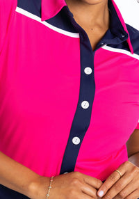 Button Up Beauty Short Sleeve Golf Top - Preppy Pink - Fairway Fittings