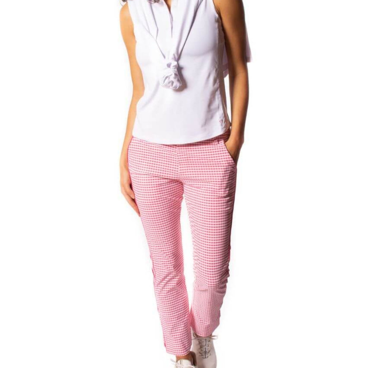 Checkered Stretch Ankle Pant - Hot Pink/White - Fairway Fittings