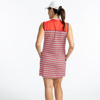 Clubhouse Sleeveless Golf Dress - Chevron Tomato Red - Fairway Fittings