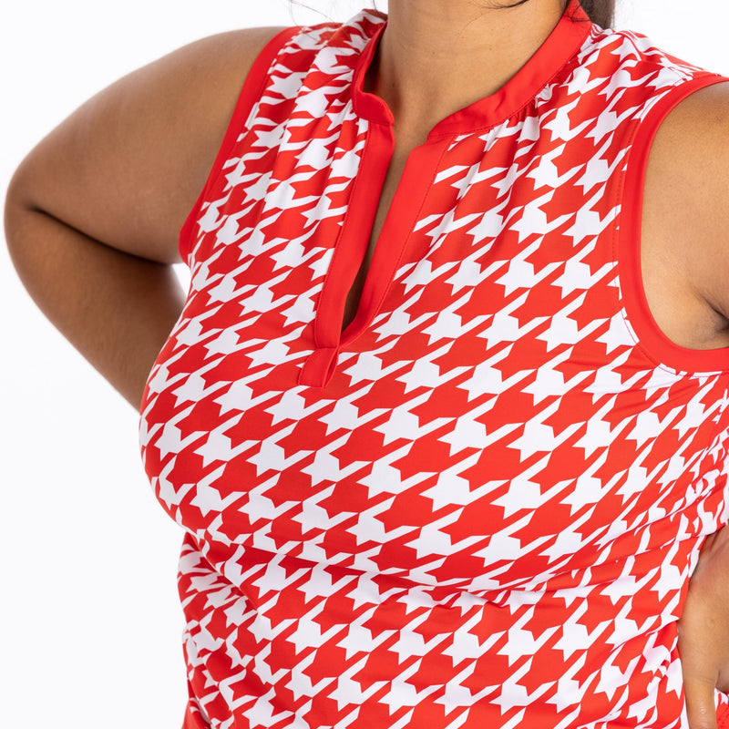 Cut Loose Sleeveless Golf Top - Houndstooth Cherry Red - Fairway Fittings