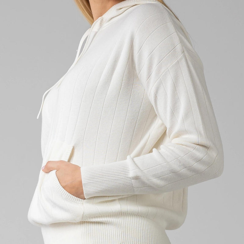Dream Sweater Knit Hoody - White Tan - Fairway Fittings