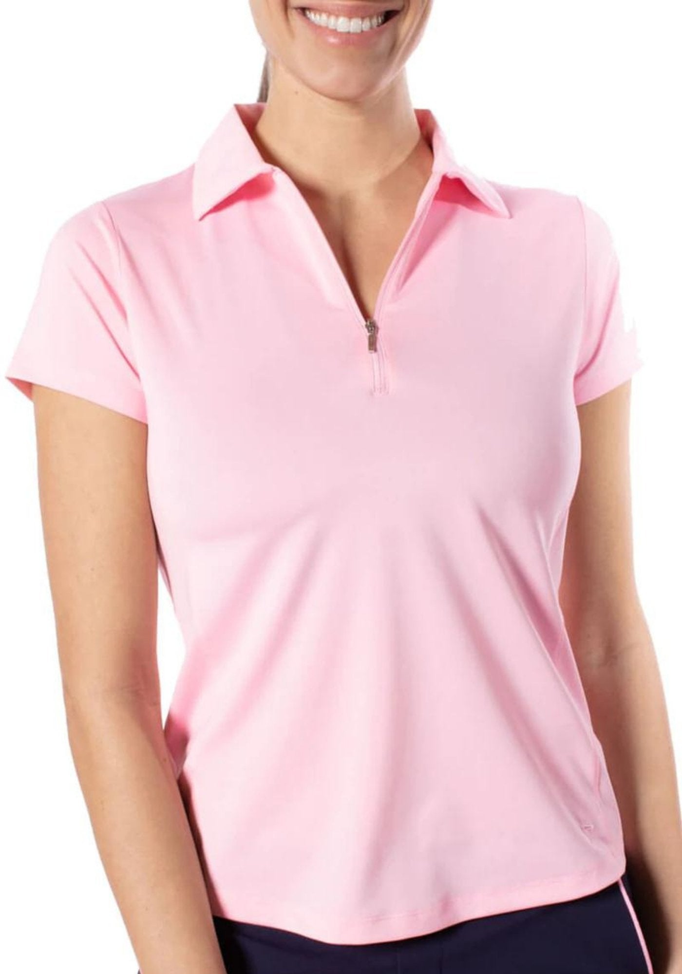Light Pink Short Sleeve Zip Stretch Polo - Golftini