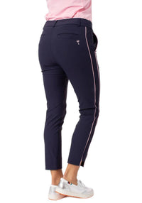 Navy with Light Pink Piping Pull-On Stretch Ankle Pant - Fairway Fittings