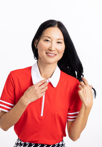 Striped It Short Sleeve Golf Top - Cherry Red - Fairway Fittings